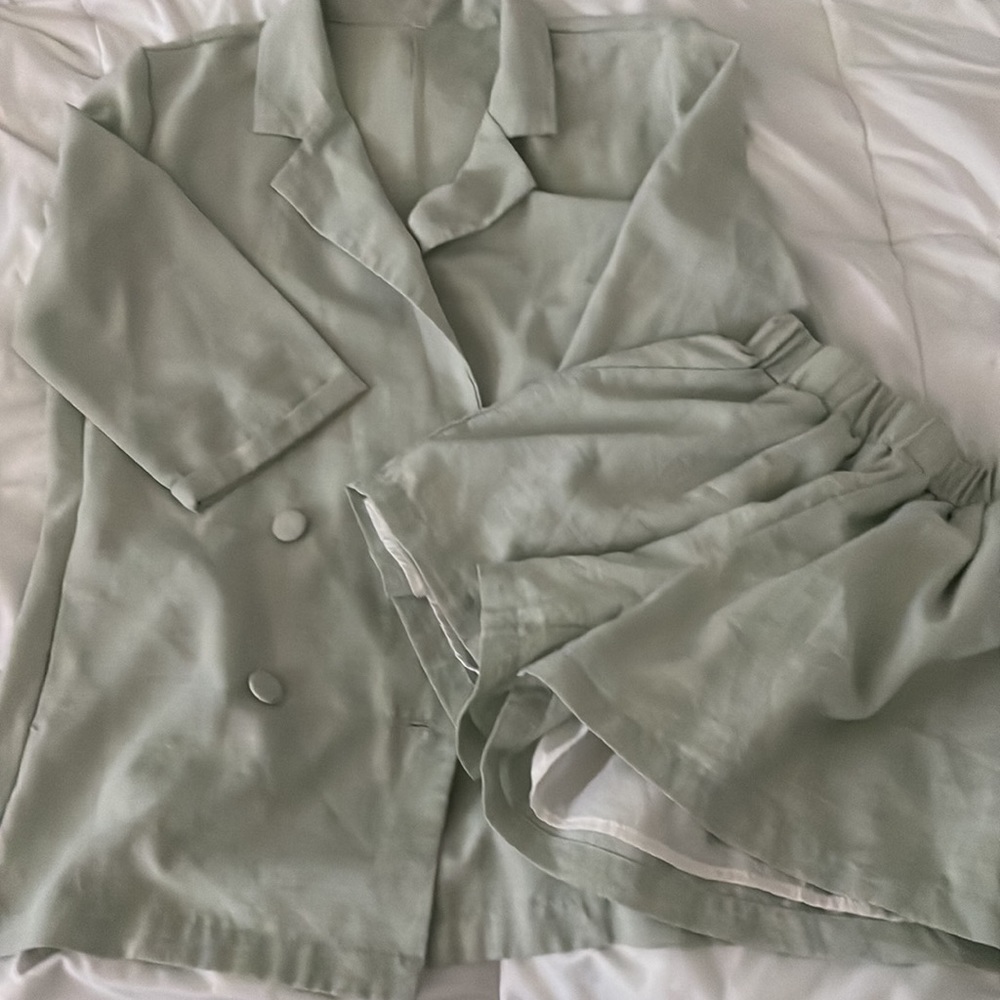 Mint Green Suit Set - Blazer & Shorts